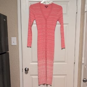 STAUD Pink Ribbed Long Sleeve Button-Front Maxi Dress